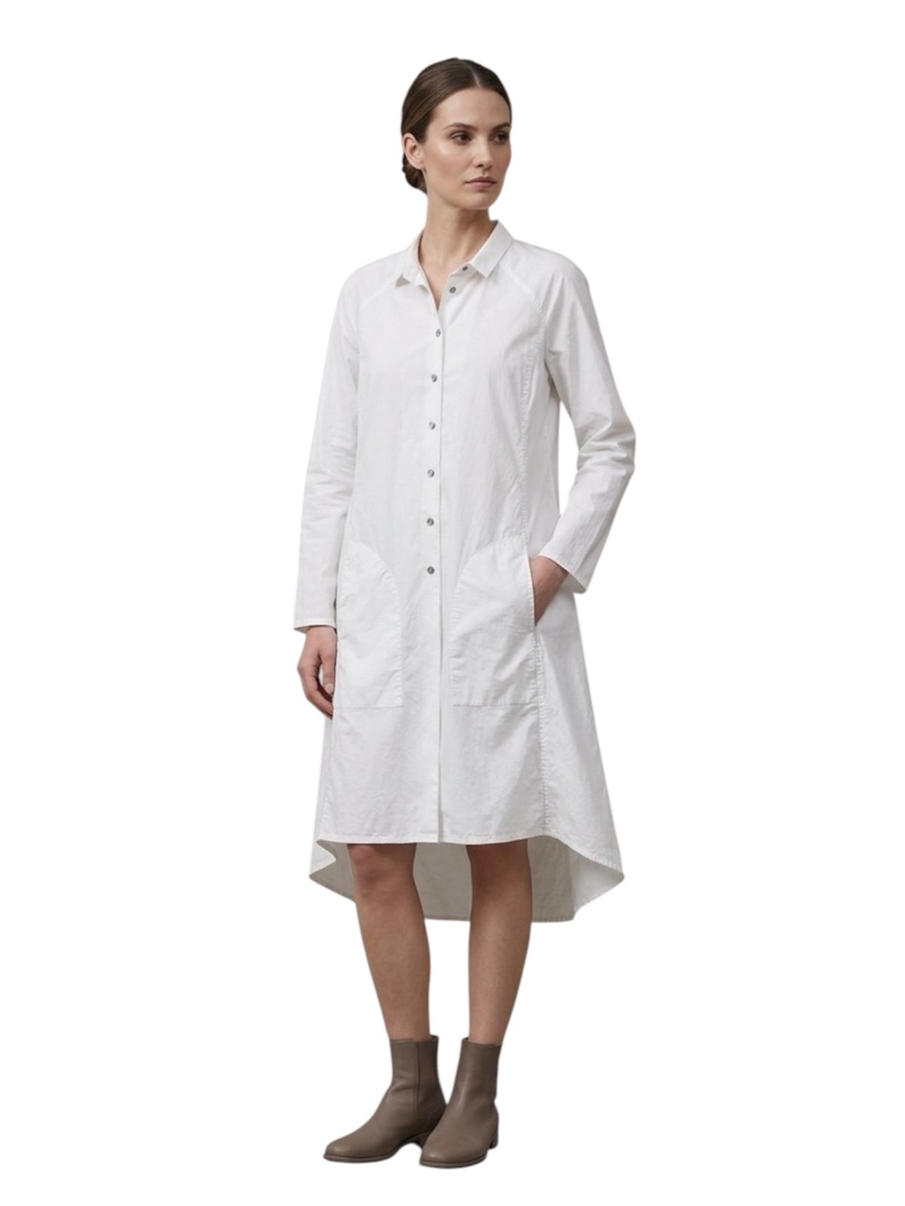 Annette Gortz White Button-Front Long Sleeve Shirt Dress Size EU 42 Large
